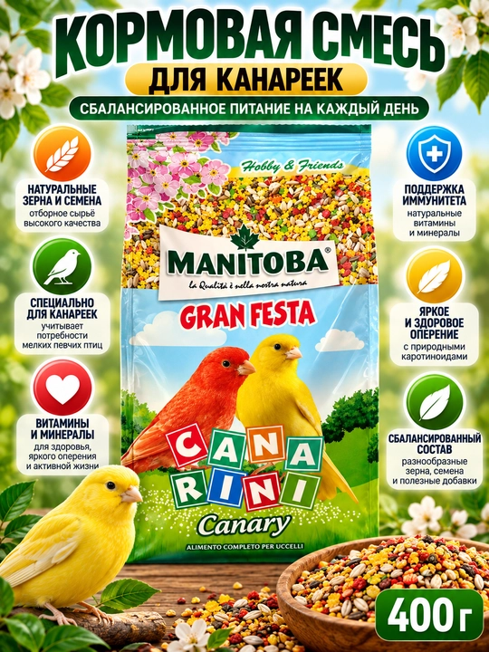 Корм для птиц MANITOBA 400 г — мягкий корм-лакомство для канареек и насекомоядных птиц - 