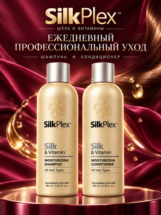 Набор для волос увлажняющий SilkPlex Silk & Vitamin: шампунь, кондиционер - 