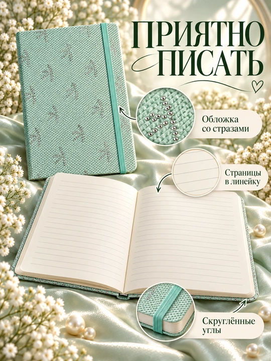 Bantik shaklidagi strazali chiziqli bloknot, 215 × 155 mm