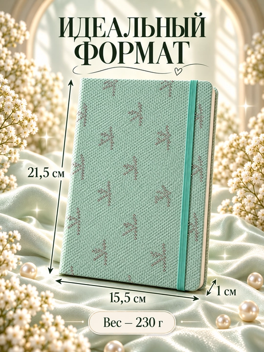 Bantik shaklidagi strazali chiziqli bloknot, 215 × 155 mm