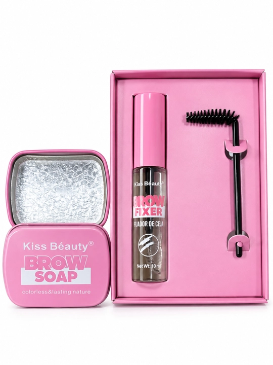 Kiss Beauty Brow Set qosh uchun to‘plam, qosh geli, sovun, fiksator va cho‘tka, 3 tasi 1da