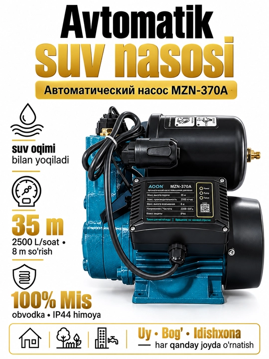 Suv nasosi MOON MZN-370А Avtomatik, 100%MIS Obvodka