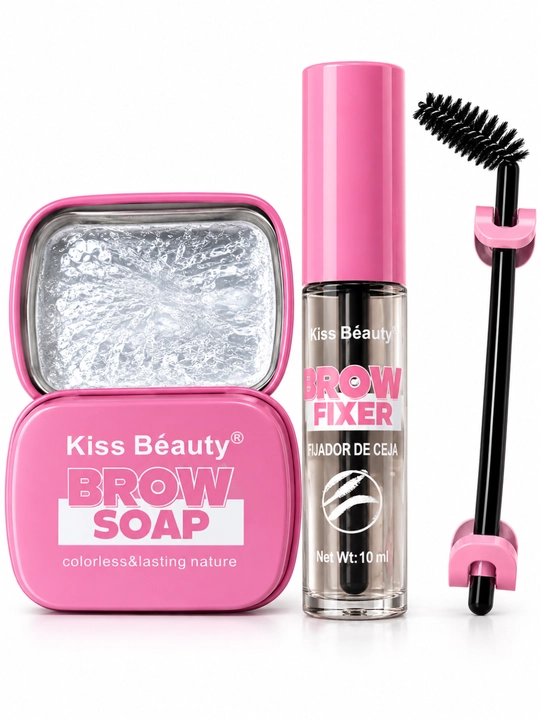 Kiss Beauty Brow Set qosh uchun to‘plam, qosh geli, sovun, fiksator va cho‘tka, 3 tasi 1da