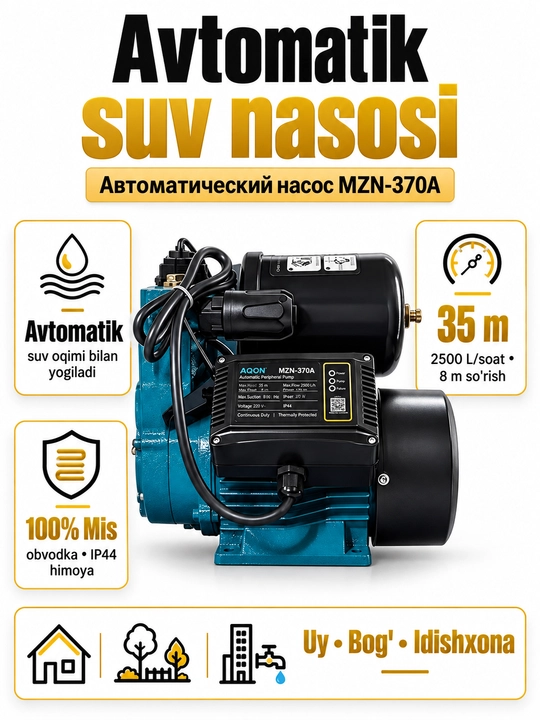 Suv nasosi MOON MZN-370А Avtomatik, 100%MIS Obvodka