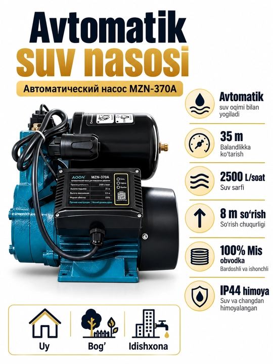 Suv nasosi MOON MZN-370А Avtomatik, 100%MIS Obvodka