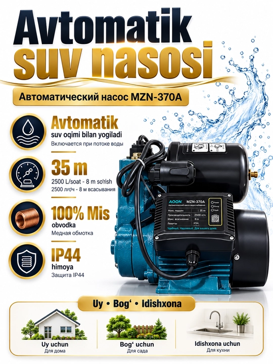 Suv nasosi MOON MZN-370А Avtomatik, 100%MIS Obvodka