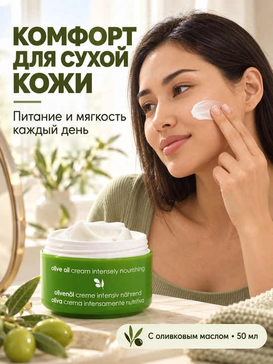 Yuz kremi Ziaja zaytun moyli, oziqlantiruvchi, quruq va normal teri uchun, 50 ml