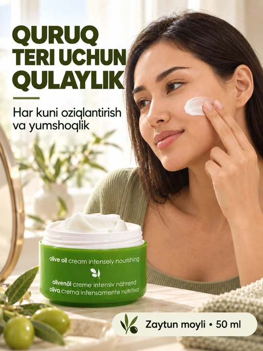 Yuz kremi Ziaja zaytun moyli, oziqlantiruvchi, quruq va normal teri uchun, 50 ml