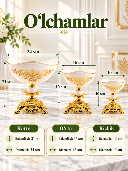 Bogema idishlari to‘plami, meva, shokolad va quritilgan mevalar uchun vaza