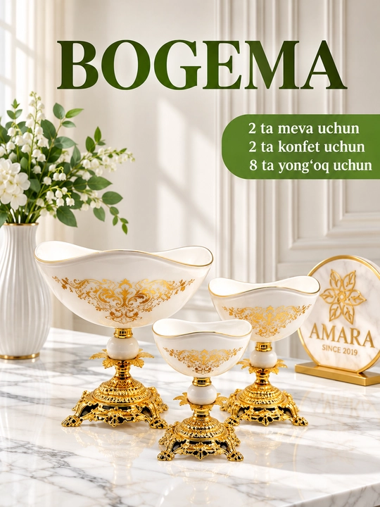 Bogema idishlari to‘plami, meva, shokolad va quritilgan mevalar uchun vaza