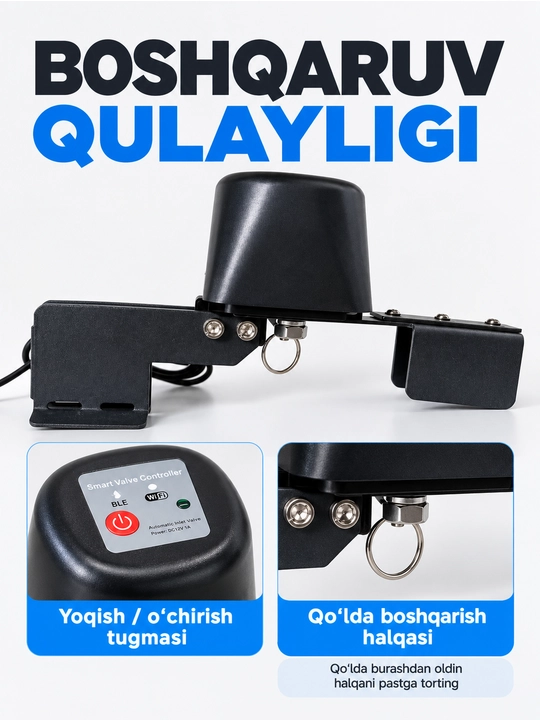 Kran uchun aqlli elektr yuritma, suvni masofadan ochish va yopish qurilmasi