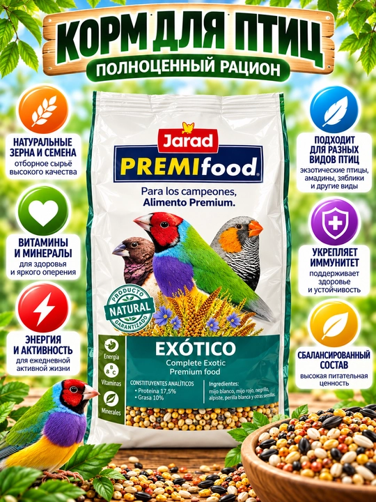 Корм для птиц Jarad Premifood Exótico и Canario Energy — зерновая смесь - 