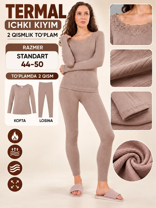 Ayollar termal ichki kiyim to'plami, issiq beyo, 2 qismli standart 44-50 - 
