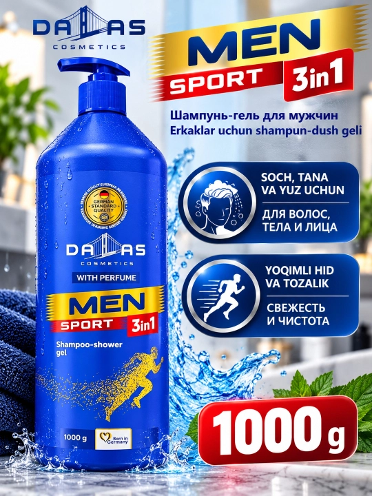 Erkaklar dush uchun shampun-gel, 1000 g - 