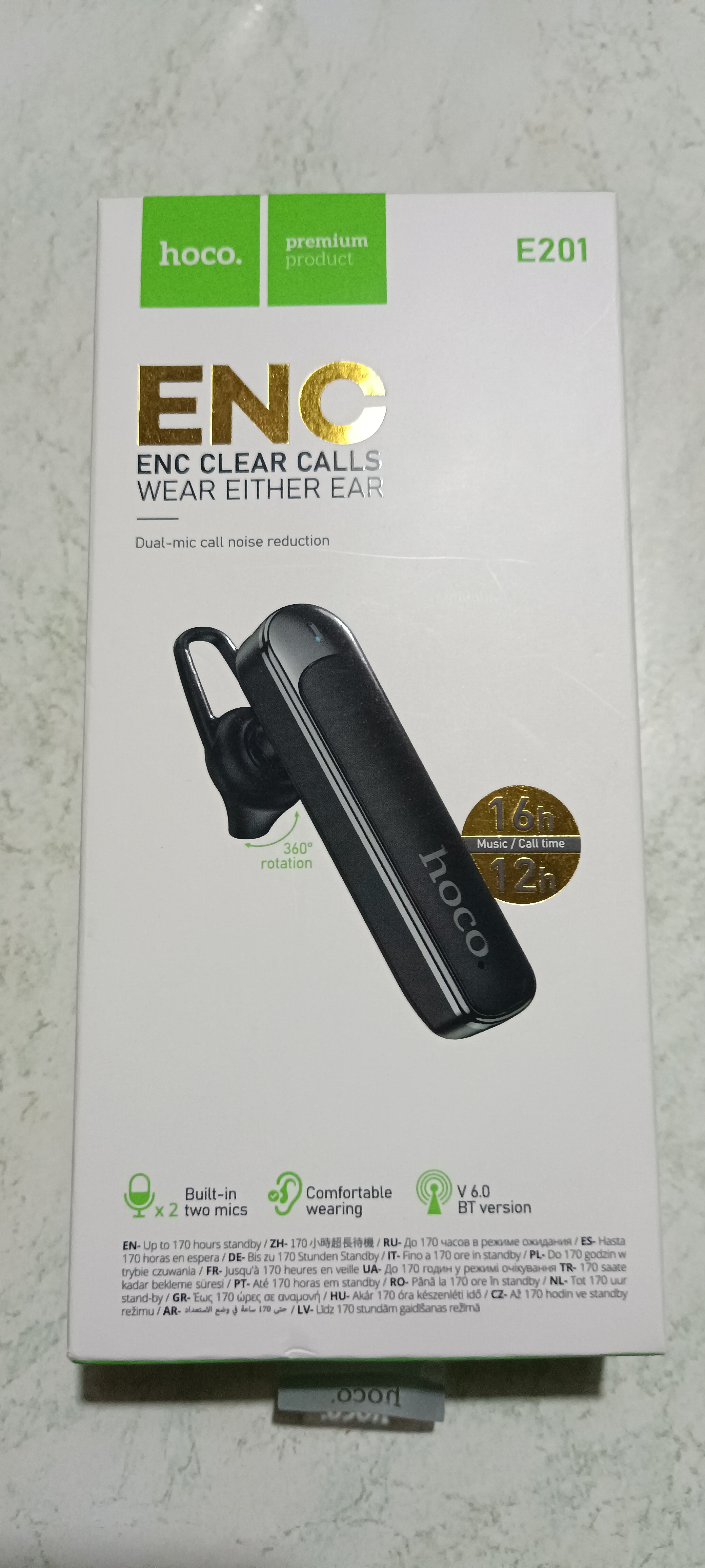 Bluetooth гарнитура Hoco E201 Exceed моно наушник с микрофоном ENC для водителей