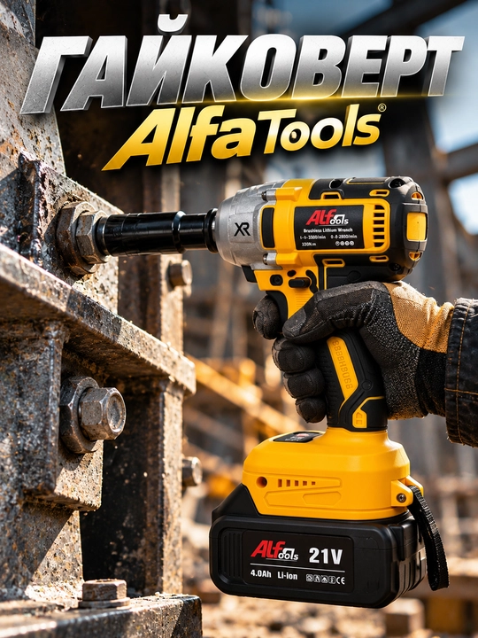 Аккумуляторный гайковёрт, профессиональный Alfa Tools 21V с 2 аккумуляторами - 