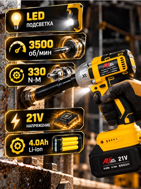 Akkumulyatorli gaykaburagich, 2 ta akkumulyatorli professional Alfa Tools 21V