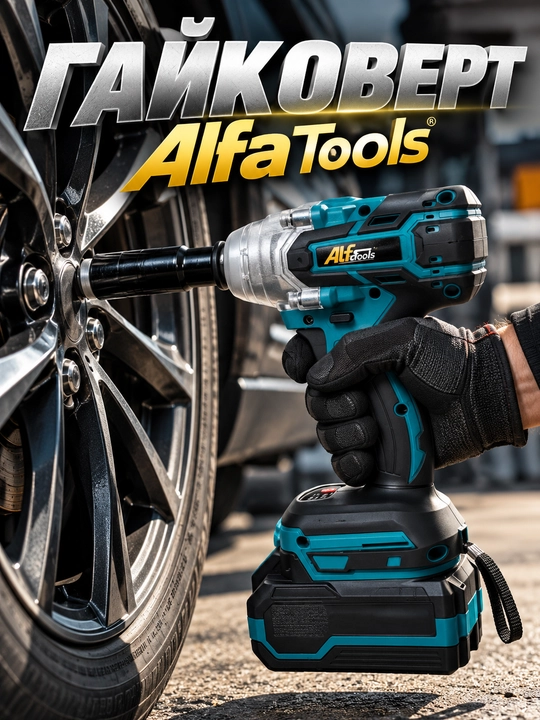 Аккумуляторный гайковёрт, профессиональный Alfa Tools 21V с 2 аккумуляторами - 