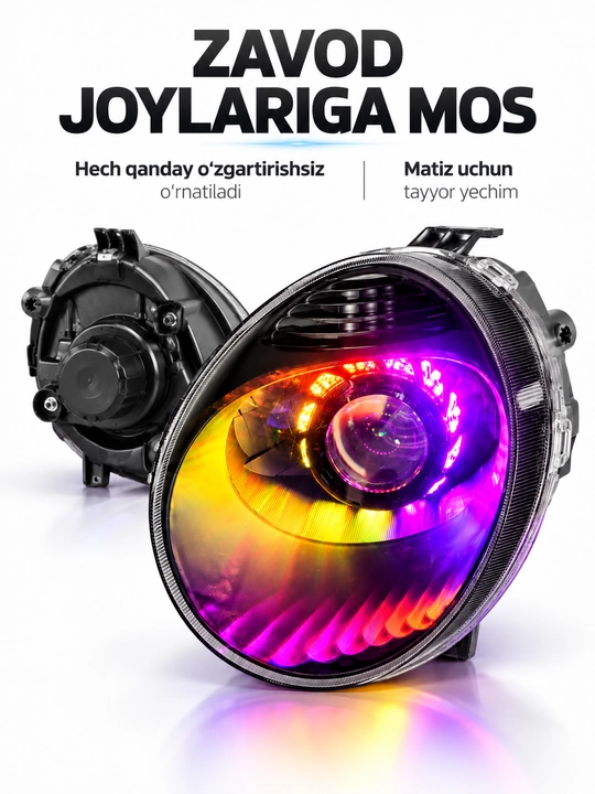 Фары Bi-LED для Chevrolet Matiz, Zimmer R50 80W, 3 дюйма, RGB-маска, тюнинг оптика