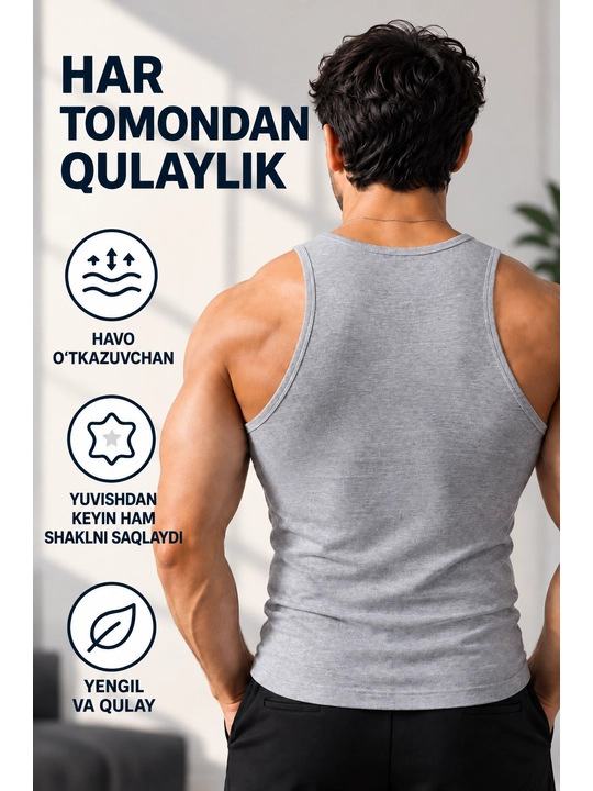 Erkaklar maykasi, paxta tolali, M dan 4XL gacha bo‘lgan choksiz