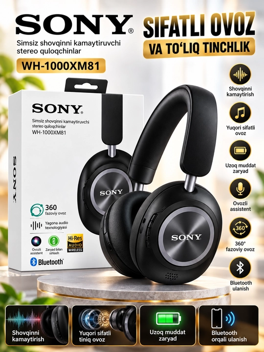 Sony WH-1000XM81 simsiz Bluetooth quloqchin, shovqinni kamaytiruvchi - 