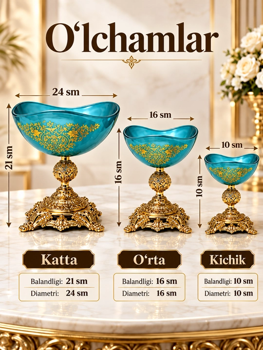 Bogema idishlari to‘plami, meva, shokolad va quritilgan mevalar uchun vaza - 