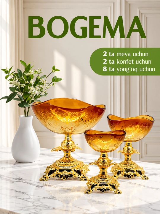 Bogema idishlari to‘plami, meva, shokolad va quritilgan mevalar uchun vaza - 