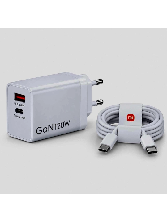 Быстрое зарядное устройство GaN 120W, Type-C и USB, с кабелем