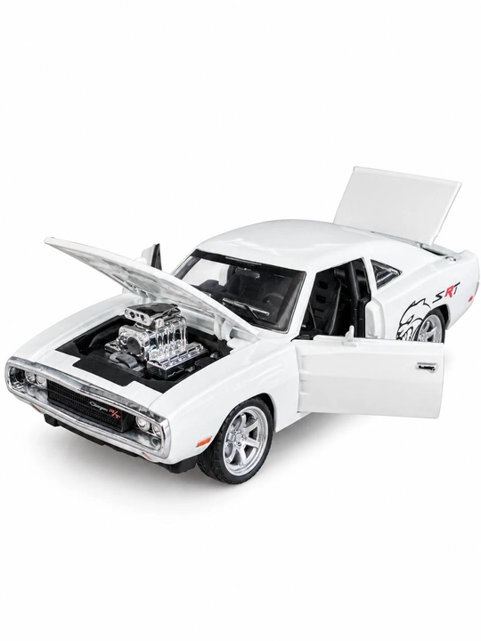 Белая игрушечная спортивная машина Dodge Charger с открывающимися элементами - 