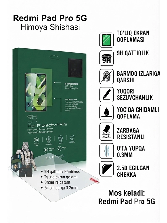 Redmi Pad Pro 5G uchun 9H himoya oynasi, shaffof, 0.3 mm, ekran uchun temperli shisha - 