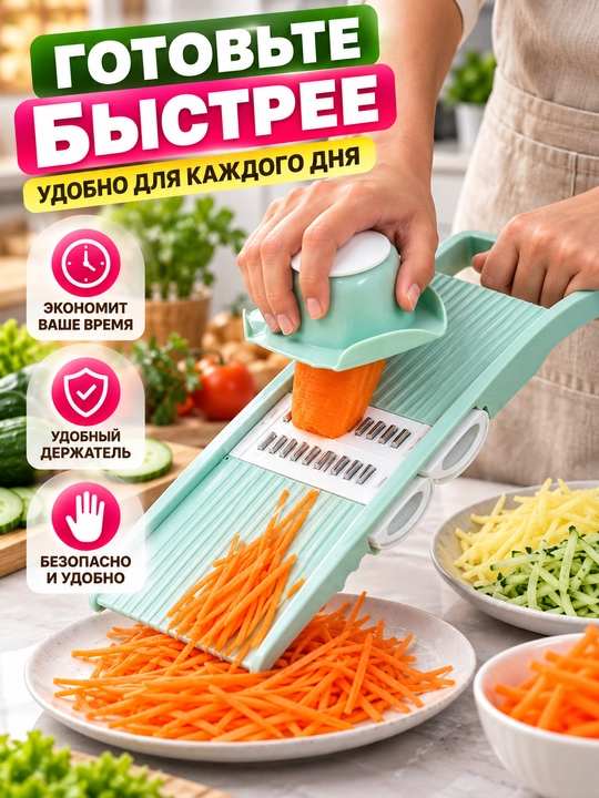 Овощерезка 5 в 1, тёрка для овощей с насадками, шинковка для картофеля и моркови