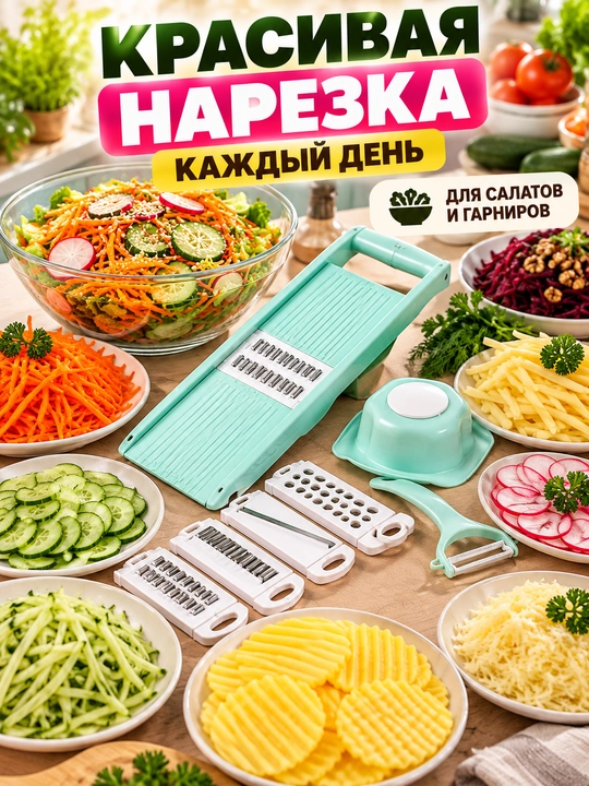 Овощерезка 5 в 1, тёрка для овощей с насадками, шинковка для картофеля и моркови