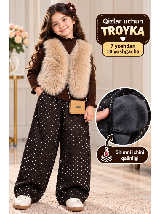 Qiz bolalar kiyimi, qizlar uchun troyka, bolalar kiyimlari, qizlar uchun uchlik kiyim - 