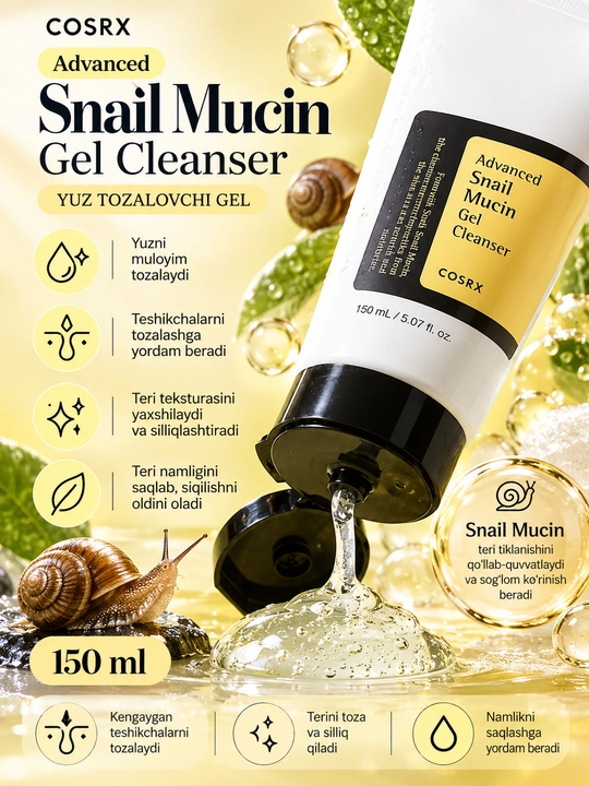COSRX Advanced Snail Mucin Gel Cleanser — yuz yuvish geli