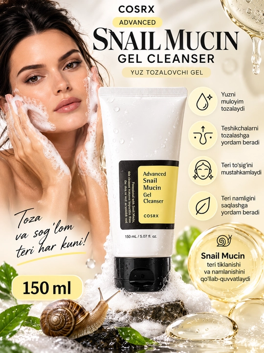 COSRX Advanced Snail Mucin Gel Cleanser — yuz yuvish geli - 