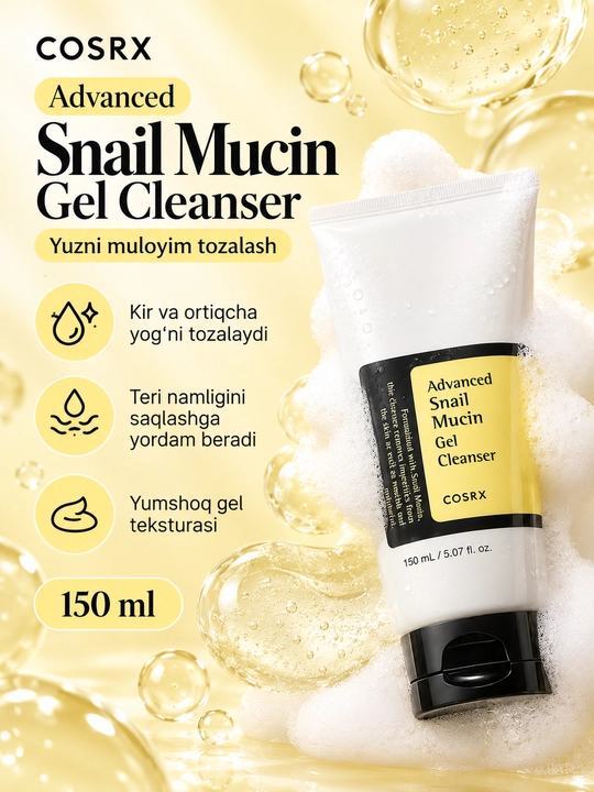 COSRX Advanced Snail Mucin Gel Cleanser — yuz yuvish geli