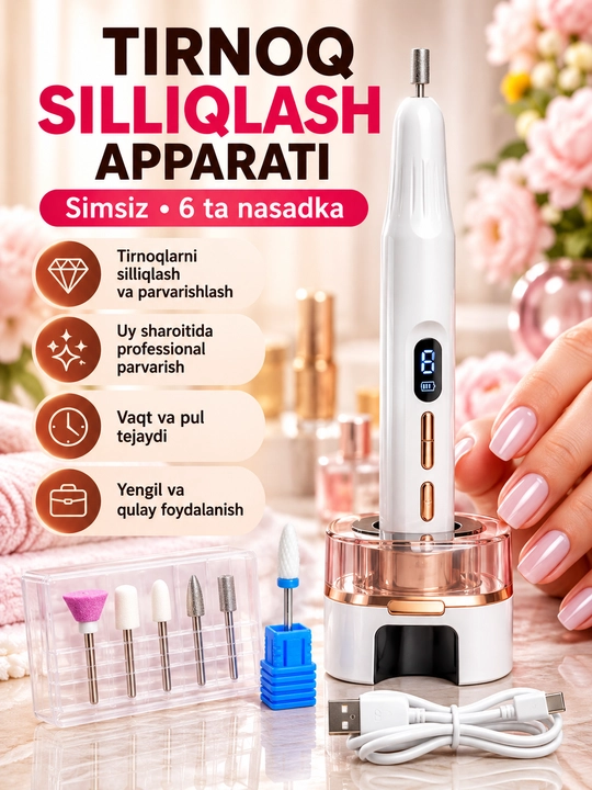Manikyur va pedikyur uchun elektr apparat - 6 ta nasadka, daqiqasiga 12 000 aylanish