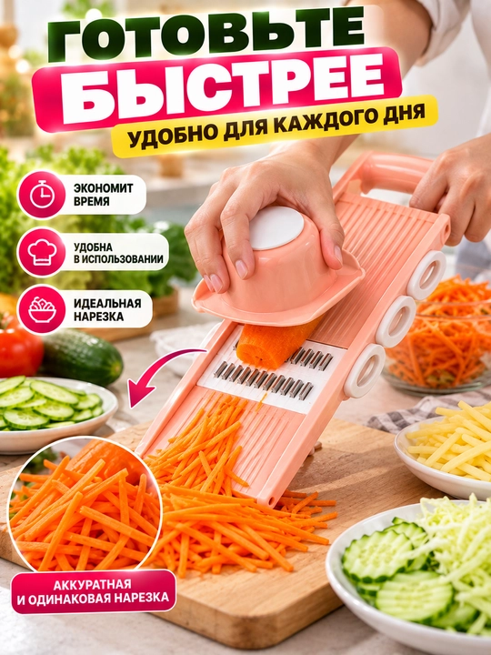 Овощерезка 5 в 1, тёрка для овощей с насадками, шинковка для картофеля и моркови