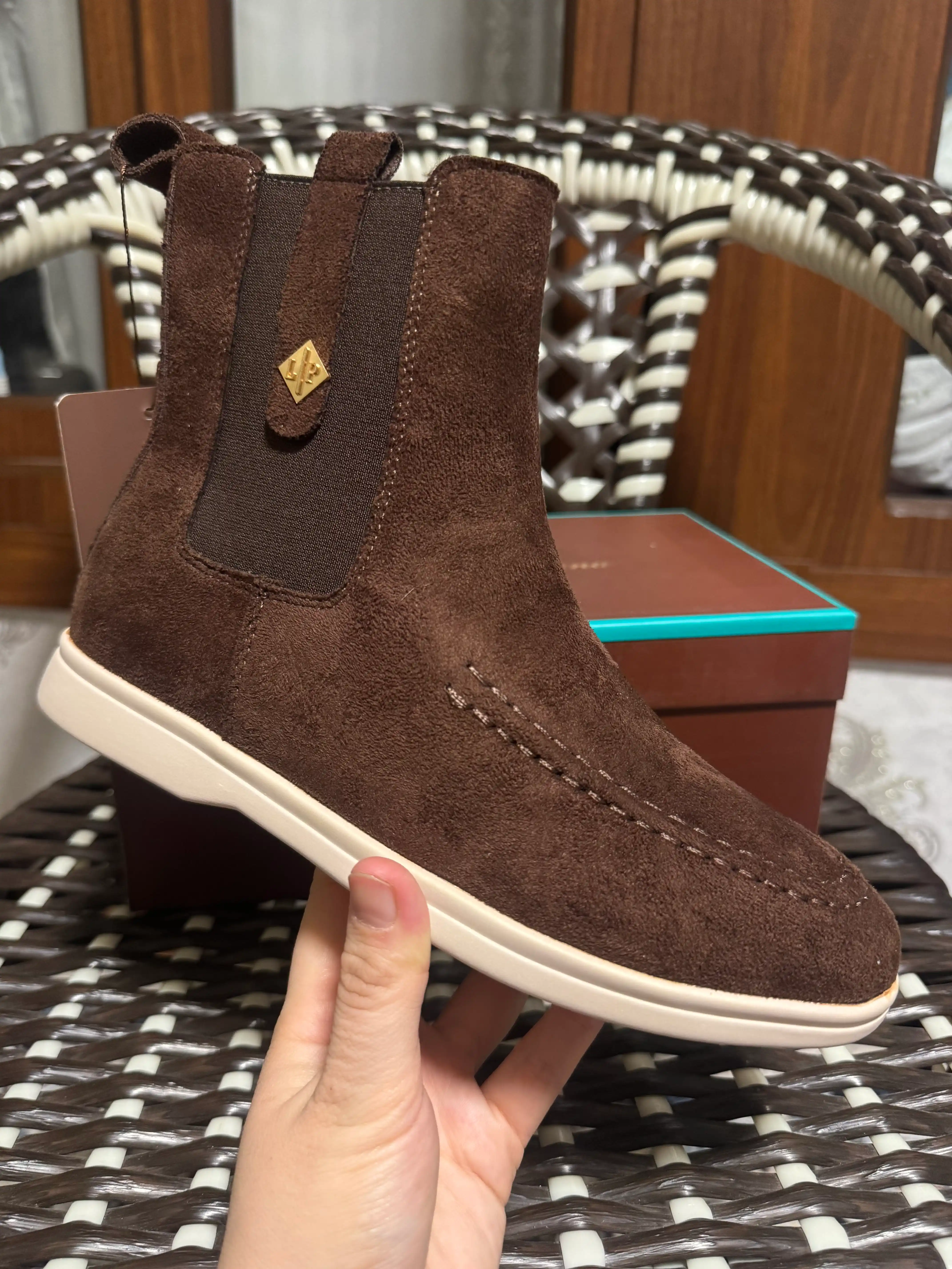 LoroPiana ayollar botinkasi, qishki poyabzal, platformadagi zamonaviy zamsh etik, hujjat bilan