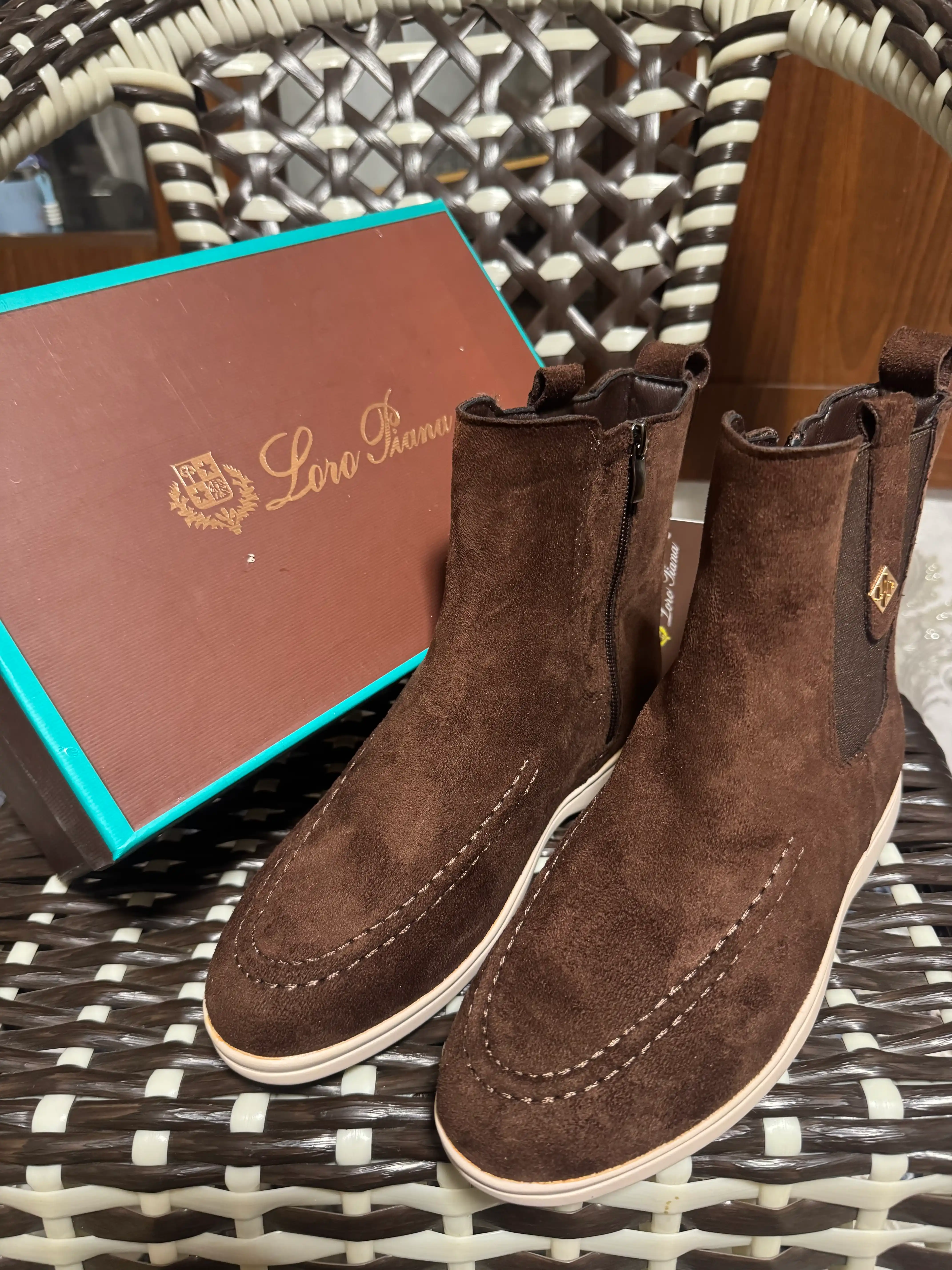LoroPiana ayollar botinkasi, qishki poyabzal, platformadagi zamonaviy zamsh etik, hujjat bilan