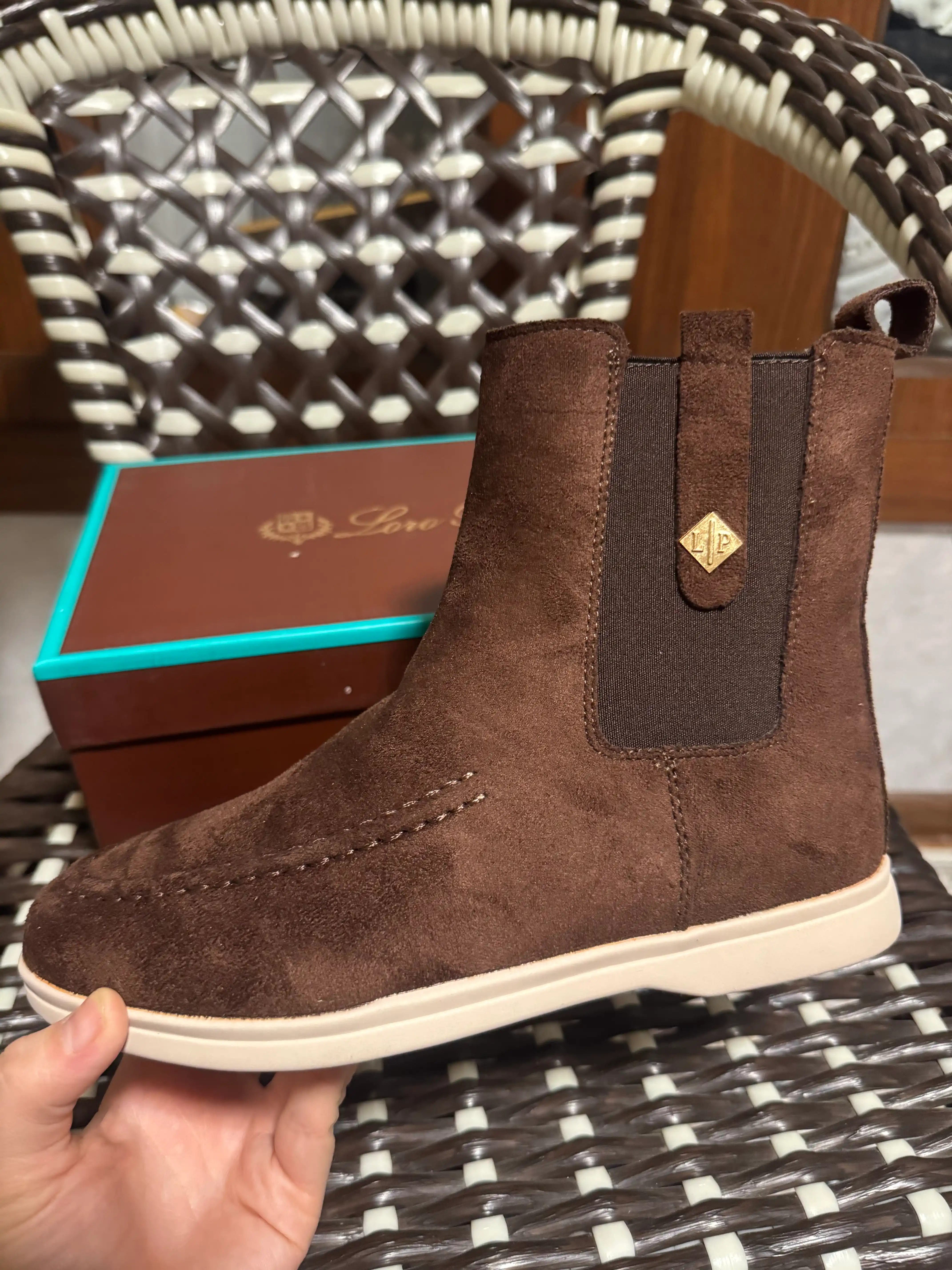 LoroPiana ayollar botinkasi, qishki poyabzal, platformadagi zamonaviy zamsh etik, hujjat bilan