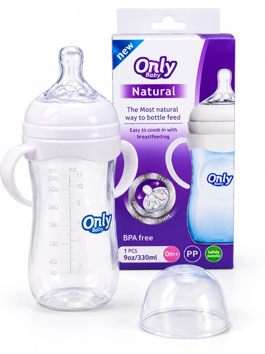 Бутылочка для кормления Only Baby Natural 260 мл с ручками и мягкой соской, 0+, без BPA - 