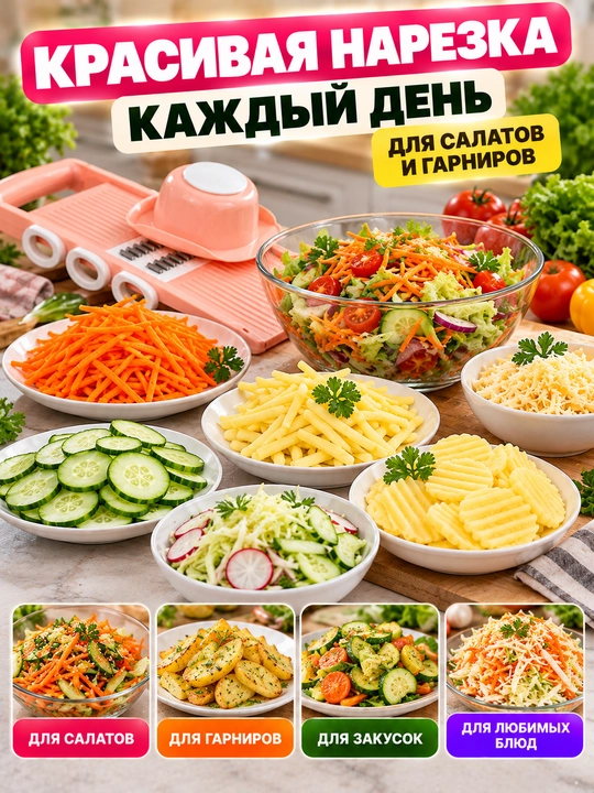 Овощерезка 5 в 1, тёрка для овощей с насадками, шинковка для картофеля и моркови