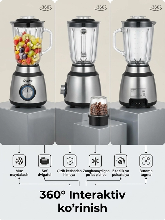 Sonifer SF-8097 statsionar blender  meva, sabzavot va kokteyllar tayyorlash uchun