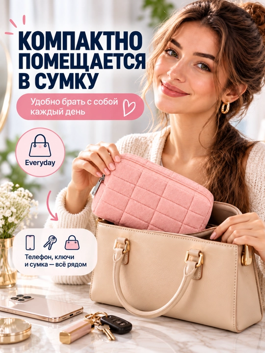 Женская косметичка на молнии, дорожный органайзер для косметики, кистей и мелочей