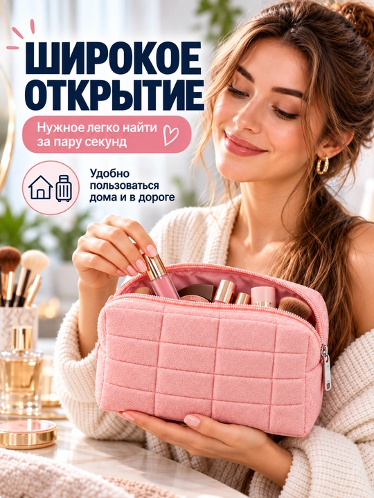 Женская косметичка на молнии, дорожный органайзер для косметики, кистей и мелочей