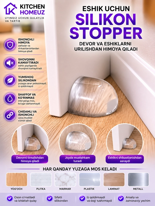 Silikon eshik stopperi — devor va eshiklarni zarbalardan himoya qiladi!