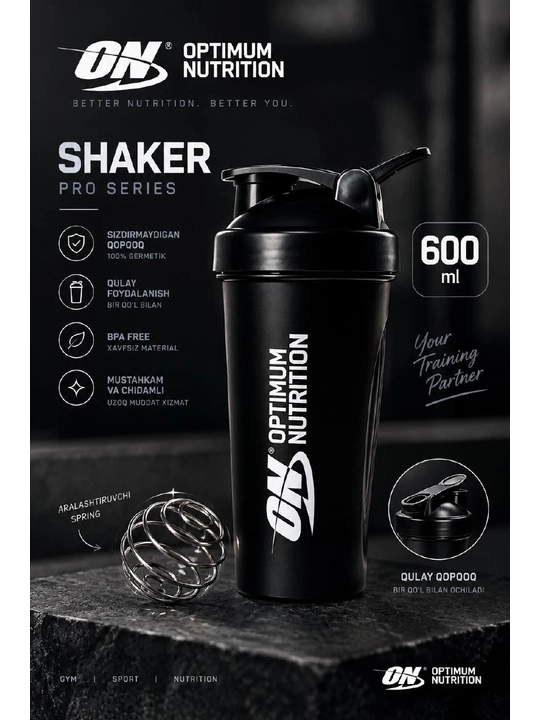 Sport sheykeri 600 ml, suv va protein ichimliklari uchun butilka