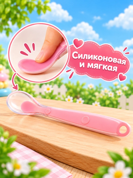 Детская ложка для кормления, прикорма, силиконовая, обучающая, термоложка