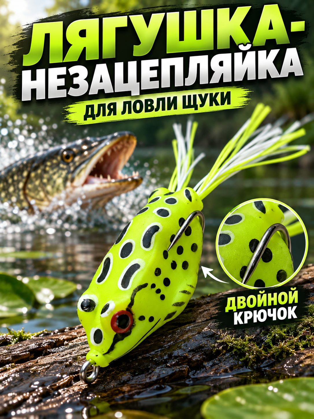 Лягушка-незацепляйка для щуки, силиконовая приманка с двойным крючком - 